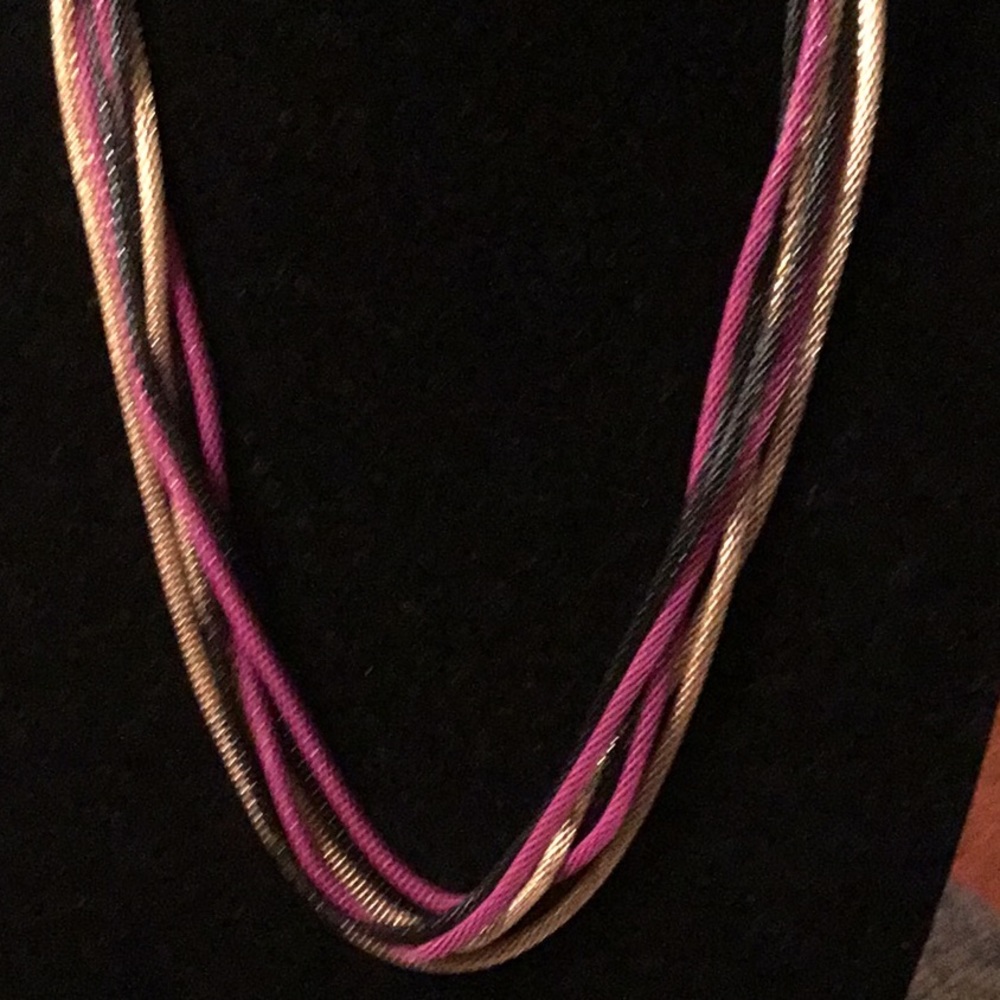 3 46” MESH CHAINS GOLD,PINK,BLACK SHOWN DOUBLED UP